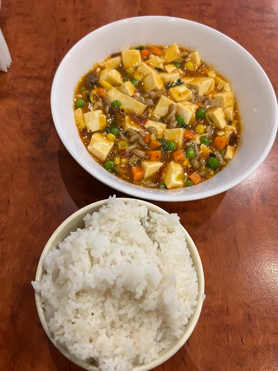 spicy mlnced pork with tofu on rice 麻婆豆腐饭